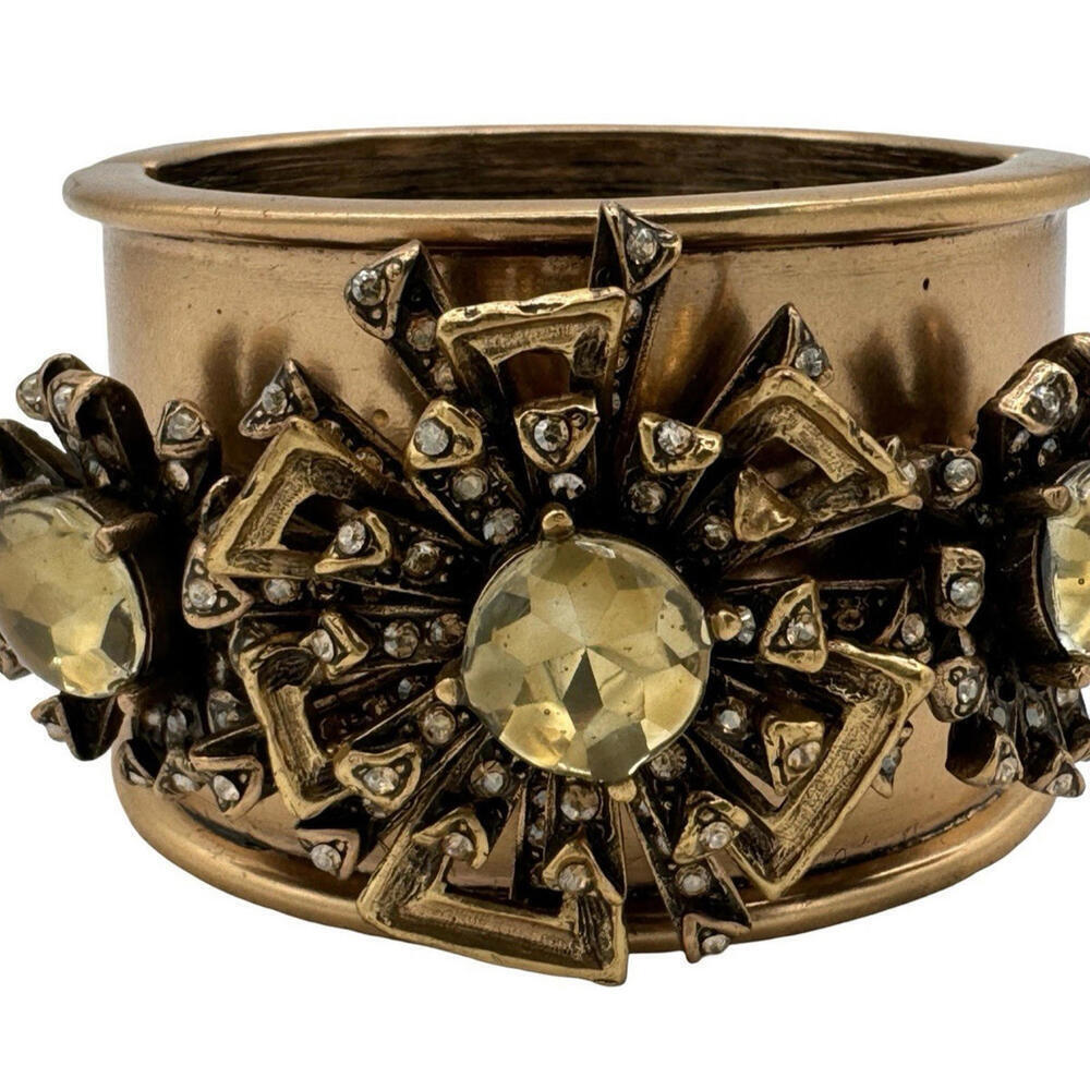 Oscar De La Renta Vintage Cuff Bracelet Floral Brass Gold Tone - Picture 2 of 8